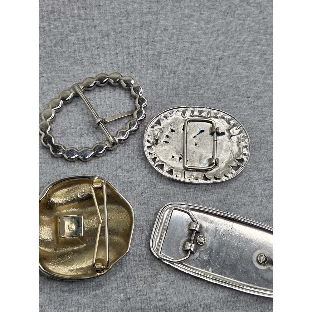 Lot of 4 Vintage Boutique Floral Leather Rhinestone Womens Belt Buckles Boho